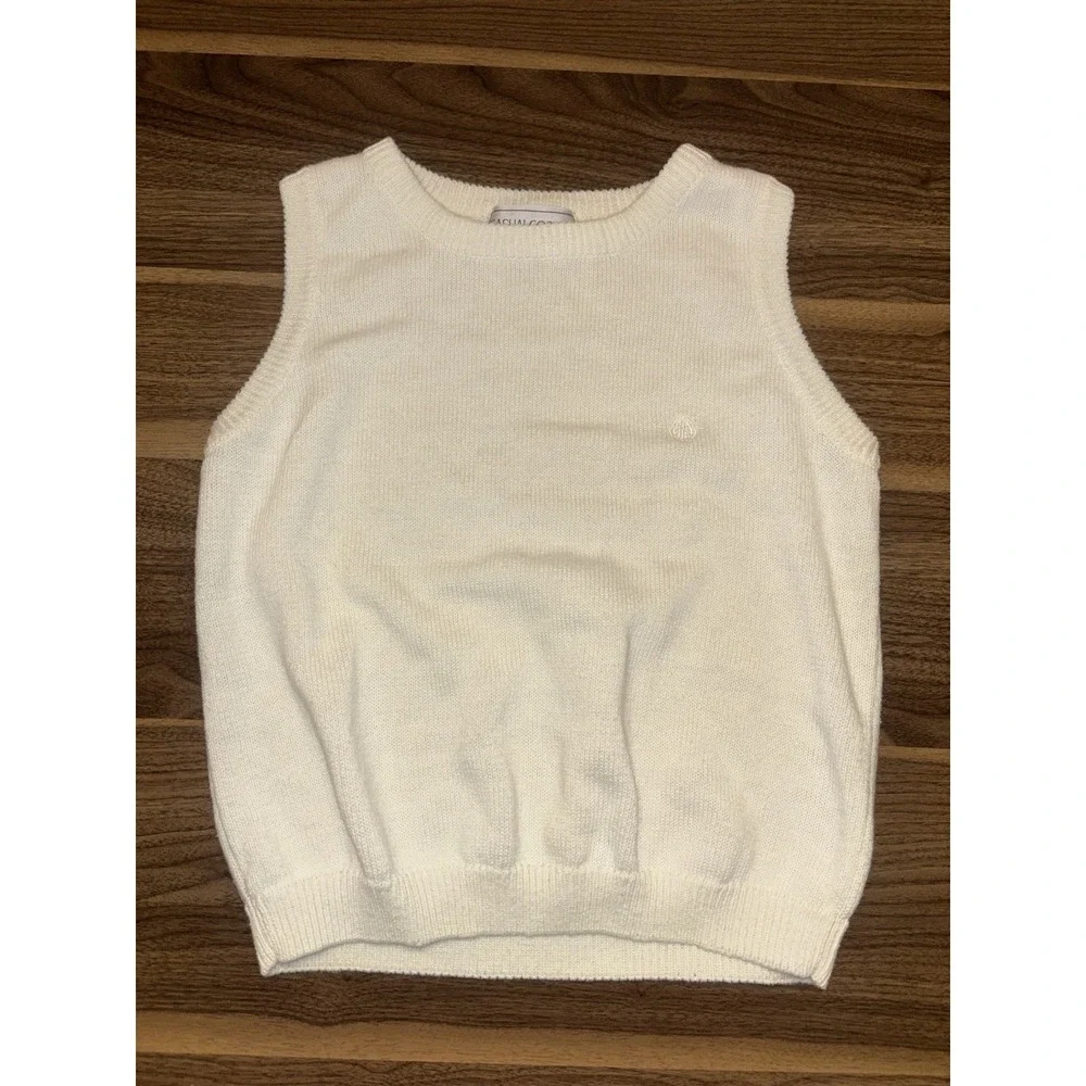 Casual Corner Cream Sweater Vest 80s 90s Cotton Ramie Women's